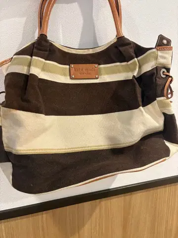 케이트 스페이드 토트백 팔걸이 캔버스 브라운 계열 보더 리본