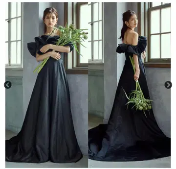 DRESS PRODUCTION 오프숄더 A라인 드레스 블랙