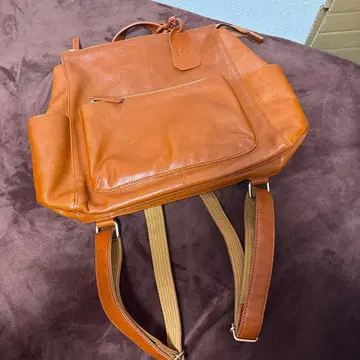 페스 브라운 가죽 백팩 외 포켓 부착