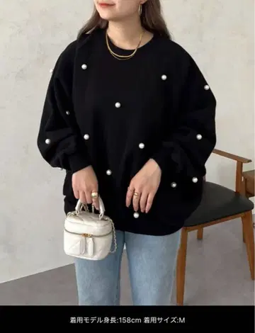 [prose verse] 미사용 새상품 펄 장식 속기모 래글런 맨투맨