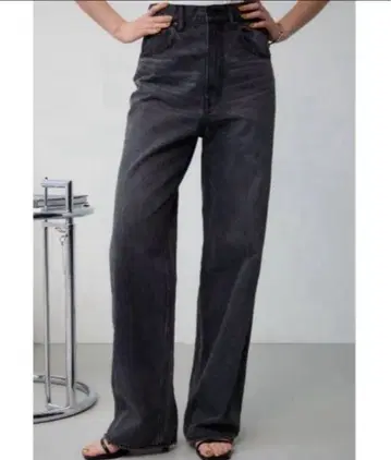 컨디션 최상 AZUL BY MOUSSY 하이웨스트 와이드 데님 S 블랙