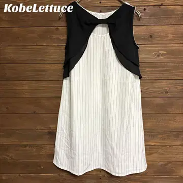 원피스 슬리브리스 화이트 블랙 스트라이프 원피스 F