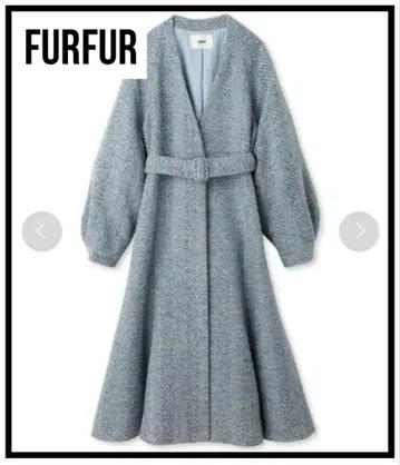 FURFUR 믹스 트위드 노카라 코트 스카이블루 정가 42,900엔