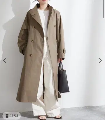 카키 더블 브레스트 롱 코트