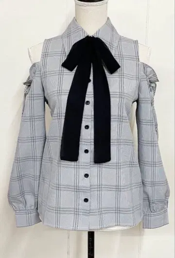 MARS 체크 어깨 트임 블라우스