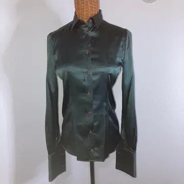 엠포리오 아르마니 다크 그린 새틴 긴팔 셔츠