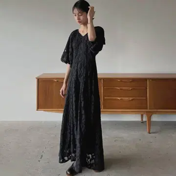 CLANE 빈티지 레이스 퍼프 원피스 블랙