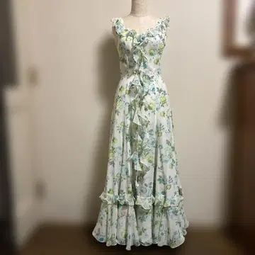 플라워 프린트 프릴 롱 드레스