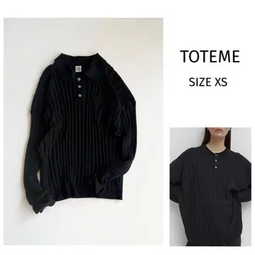 토템 메리노울 리브 니트 폴로 스웨터 블랙 XS 리브 카라 부착