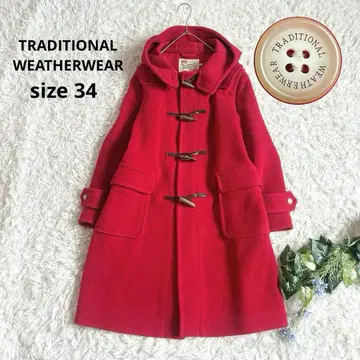 새상품급 트래디셔널 웨더웨어 롱 더플 코트 가죽 토글 빨간색 M