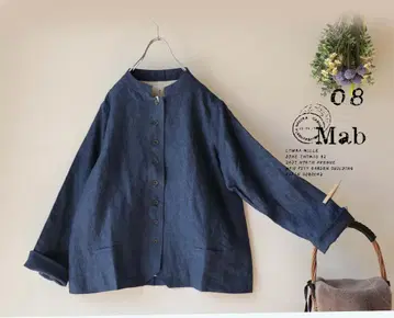 새상품 할인 08mab 인디고*스탠드 카라 린넨 자켓 린넨 1078
