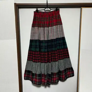 구제 의류 플레어 롱 스커트 체크 무늬