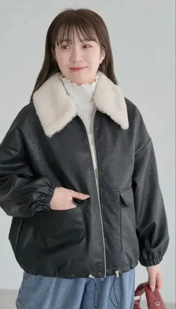 Green Parks 티펫 퍼 인조 가죽 블루종