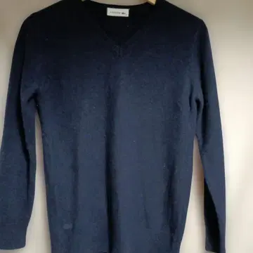 LACOSTE 네이비 V넥 긴팔 스웨터 여성용