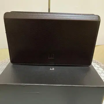 던힐 짙은 갈색 가죽 지퍼 클러치백