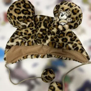 미니 레오파드 무늬 귀도리 모자