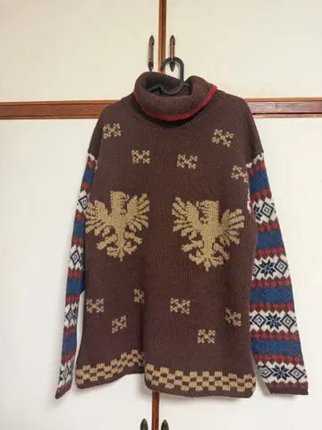 구제 의류 스웨터 브라운 오렌지 가을 컬러 크리스마스 터틀넥 독수리