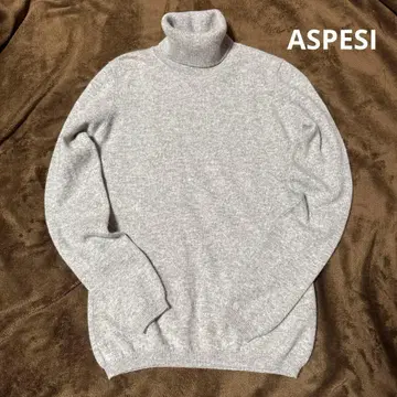 ASPESI 캐시미어 100% 가디건 그레이 터틀넥 니트