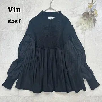 새상품급 [ Vin ] 야마다야 케이블 니트 도킹 플리츠 블라우스 블랙