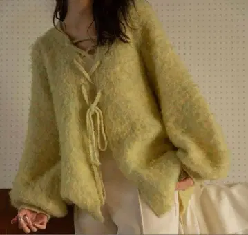 [ mideal ] mix color laceup cardigan