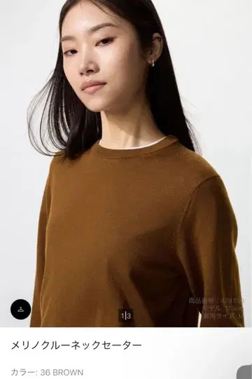 메리노 크루넥 스웨터 S BROWN