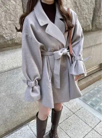 옷깃 2Way 리본 벨트 포함 숏 기장 코트