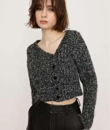 SLY TAPE YARN SLANT NECK 가디건 블랙