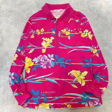 일본제 레오나르 스포츠 꽃무늬 집업 긴팔 티셔츠 핑크 40