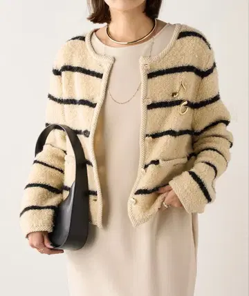 SHENERY 시너리 트위드 보더 니트 자켓