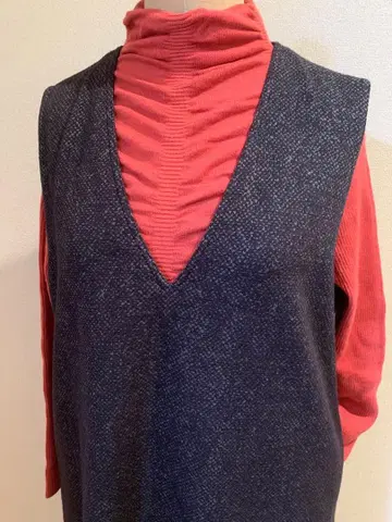 네이비 V넥 슬리브리스 원피스