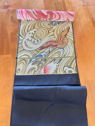 학 과 파도 자수 후쿠로 오비