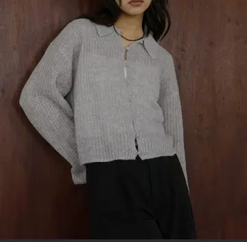 hellam 시스루 짜임 폴로 니트 풀오버 니트 상의 그레이