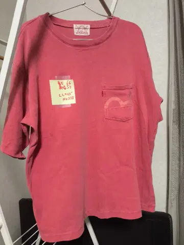 EVISU 에비수 핑크 T셔츠 LL 사이즈 가슴 포켓 부착