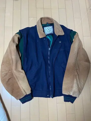 바시티 자켓 네이비 베이지 그린