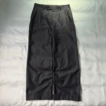 00s~ TAKEO KIKUCHI 블랙 울 투 턱 와이드 팬츠