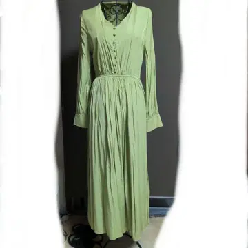 COCA 라이트 그린 버튼 롱 드레스