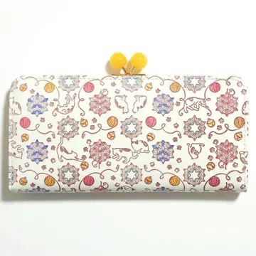 [ 미사용 새상품 ] 유젠분코 고양이 패턴 가마구치 장지갑 소가죽 일본제