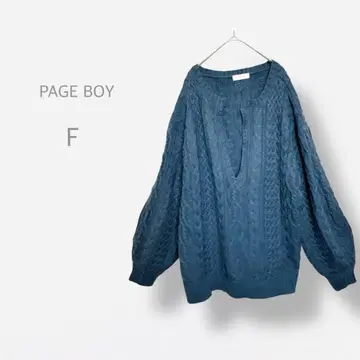 [ PAGE BOY ] 오픈 카라 케이블 니트 드롭 숄더 퍼프 소매