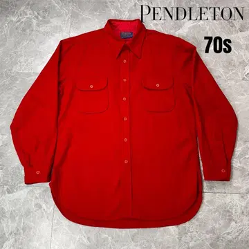 [레어] 70s PENDLETON 펜들턴 울 셔츠 단색 레드 L