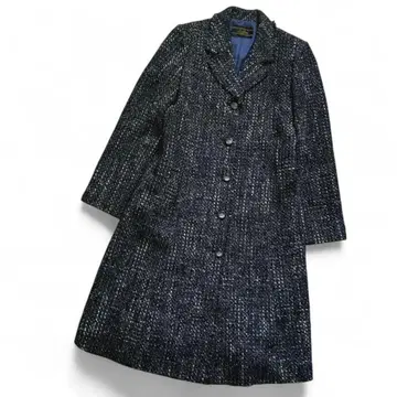 컨디션 최상 Leilian 트위드 롱 코트 11호 프린지 빅 사이즈