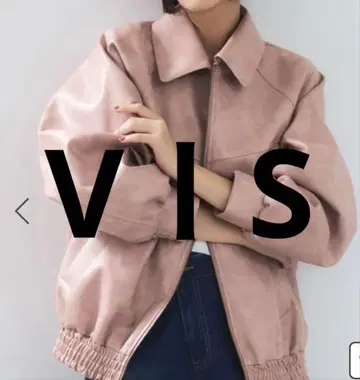 VIS 핑크 계열 인조 가죽 집업 블루종 아우터 자켓