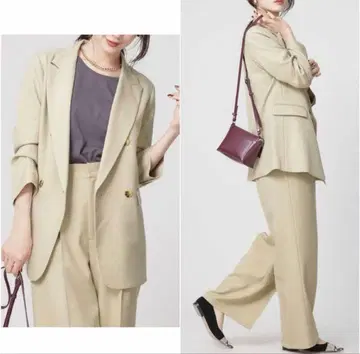 베이지 자켓 와이드 팬츠 셋업