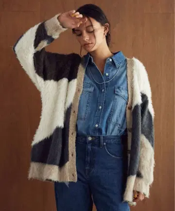 bayflow 뉴앙스 패턴 가디건 모카