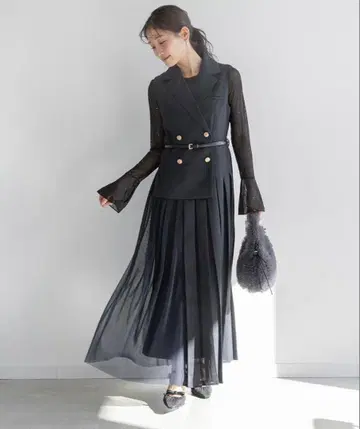 RANDA 자켓 라이크 플리츠 레이어드 원피스