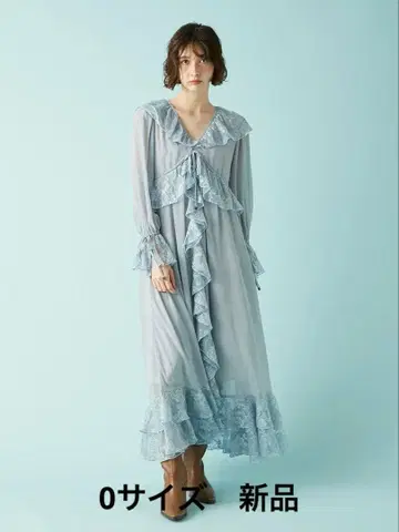 릴리 브라운 LILY BROWN 레이스 프릴 쉬폰 원피스 BLU 새상품