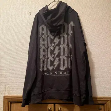 해외 구제 의류 AC/DC 그레이 후드티 백 프린트