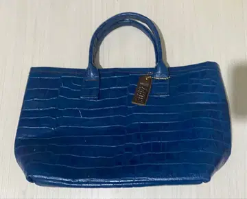 네이비 블루 악어 무늬 가죽 미니 토트백 약간 얼룩 있음