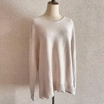 GLOBAL WORK/아이보리 V넥 니트 면 100% L