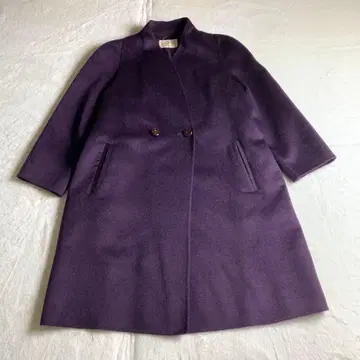 [ 롱 코트 캐시미어 100% 노카라 더블 버튼 퍼플 보라색 새상품급 ]