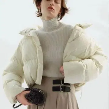 미라 오웬 후드 부착 프렌치 다운 숏 자켓